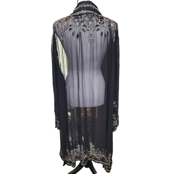 Roaman's Black Sheer Beaded Duster Plus Size 34 - Picture 5 of 8